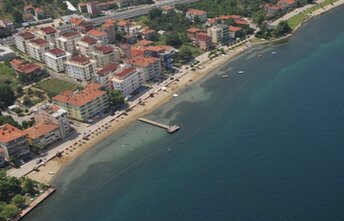 Turkey, Kumyali beach, aerial view