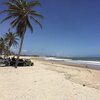 Brazil, Cumbuco beach, palms and cars