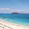 Spain, Canary Islands, Fuerteventura island, Corralejo beach, parasols