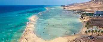 Spain, Canary Islands, Fuerteventura island, Sotavento beach, aerial view from north