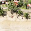 Sao Tome, Malanza beach, road, aerial view