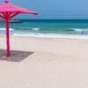 United Arab Emirates (UAE), Dubai, Al Mamzar beach, red hut