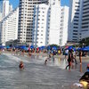 Colombia, Cartagena, Playa Marbella beach, buildings