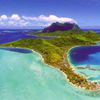 Bora Bora island, Matira Point beach, aerial view
