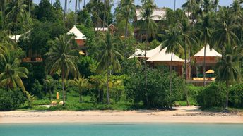 Thailand, Ko Kood, Soneva Kiri beach, view from water