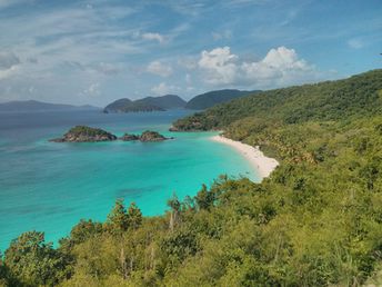 American Virgin Islands (USVI), St. John island, Trunk Bay beach, view from the top