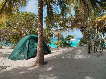 British Virgin Islands (BVI), Jost Van Dyke island, White Bay, Ivan's Campground, tent