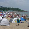 China, Fujiazhuang beach, tents