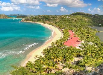 Antigua and Barbuda, Antigua, Galley Bay beach, aerial view