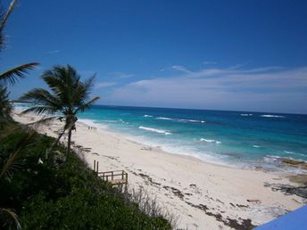 Bahamas, Abaco Islands, Great Guana Cay beach, view from Nipper's bar