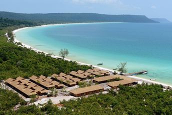 Cambodia, Koh Rong island, Sok San beach, aerial view