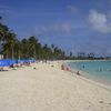 Colombia, San Andres island, Spratt Bight beach, blue tents