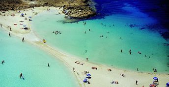 Cyprus, Nissi beach, aerial view to sandbank