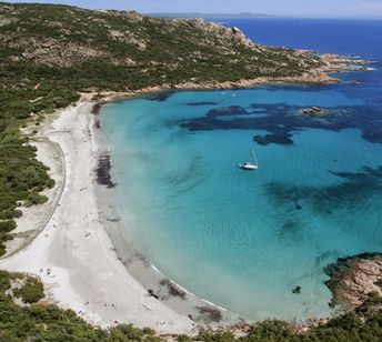 France, Corsica island, Roccapina beach, aerial view