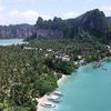 Thailand, Krabi, Railay beach, aerial view of peninsula east shore