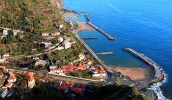 Portugal, Madeira island, Praia da Calheta, top view