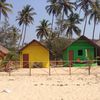 India, Goa, Mandrem beach, coloured huts