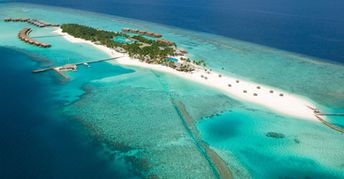 Maldives, North Ari Atoll, Veligandu beach, aerial view