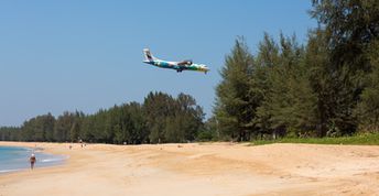 Thailand, Phuket, Mai Khao beach, Bangkok Airways landing